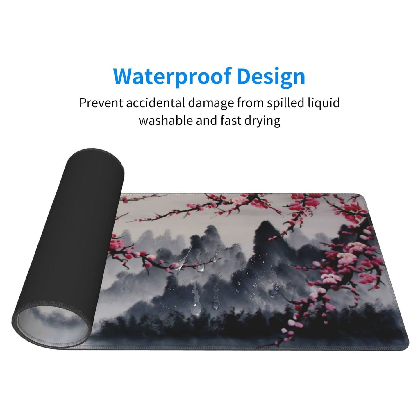 Japanese Sakura Watercolor Painting Extended Mouse Pad 31.5x11.8 Inch Cherry Blossom Flower