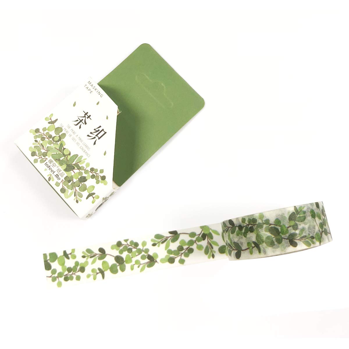 Wrapables Flowers and Greens Washi Masking Tape, 15mm x 7m Tea Green