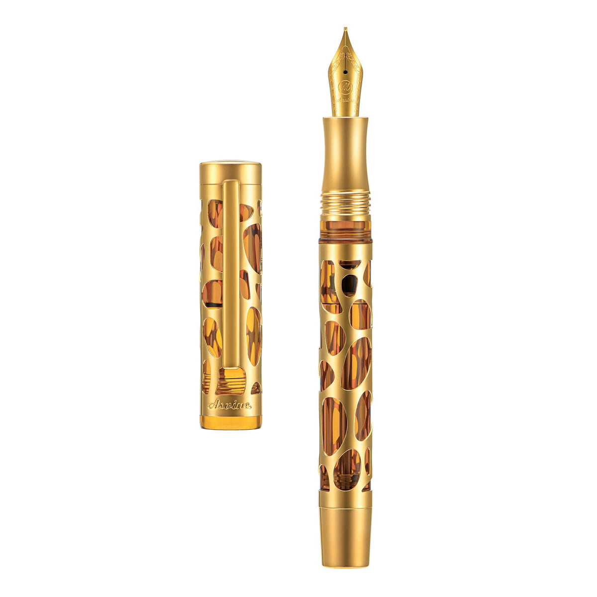 Asvine V169 Vacuum Filling Fountain Pen Medium Nib, Water Drop Skeleton Gold Trim Transparent