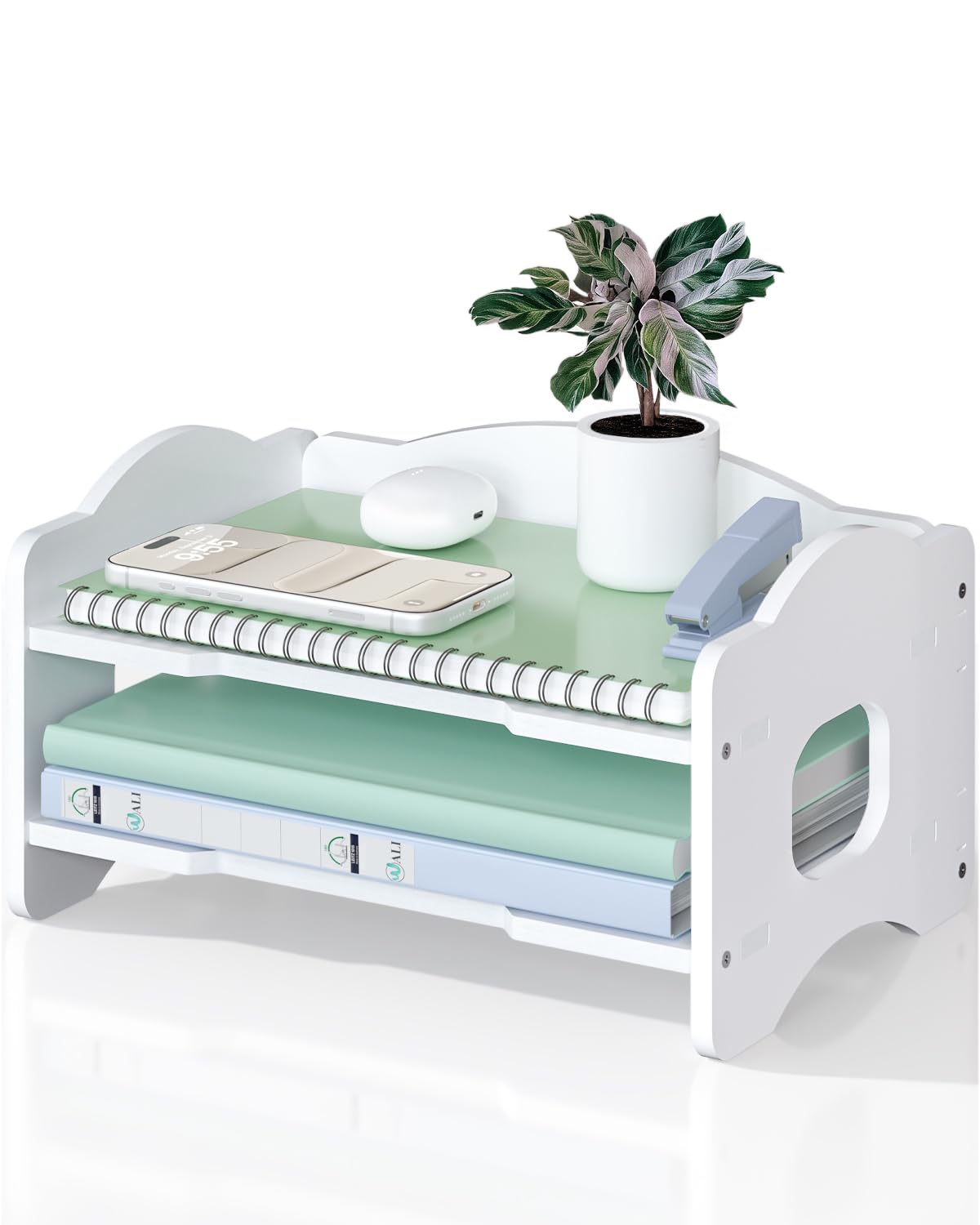 WALI Desk File Organizer, 2 Tier Stackable Desktop Paper Letter Tray Organizer with Handle, Office