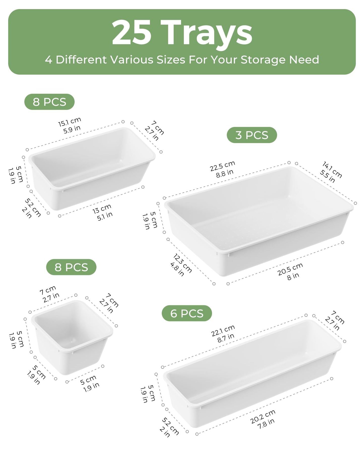 BiuLeon 25 PCS Plastic Drawer Organizers Set, 4-Sizes Vanity and Makeup Organizer, Desk and