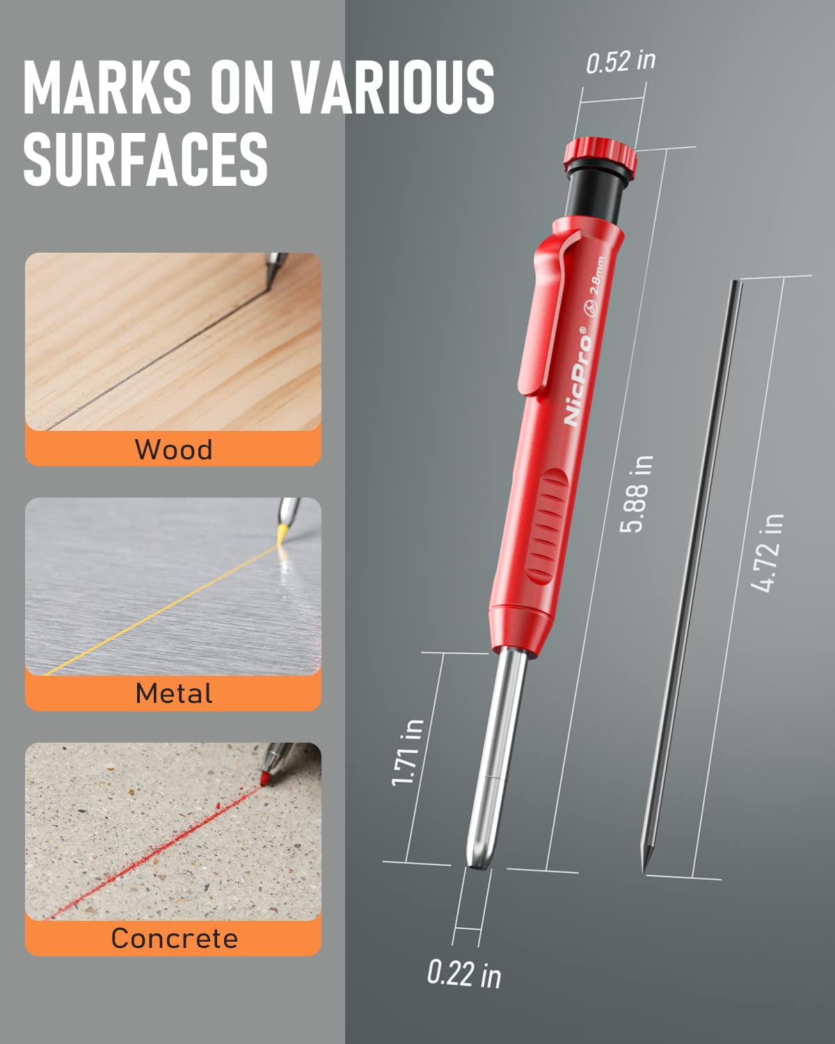 Nicpro 3 Pack Carpenter Pencils with Sharpener, Pencils for Construction