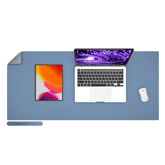 Wolaile Faux Leather Desk Pad Blotter,Water and Slip Resistant Writing Desk Protector Mat,Blue