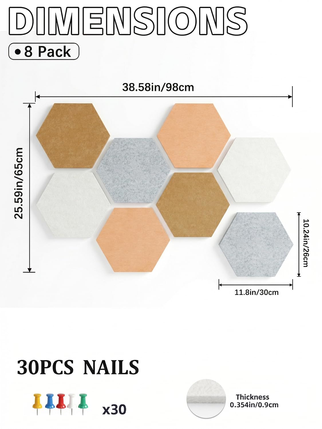 Uoisaiko 8-Pack Hexagon Felt Bulletin Board Tiles, Cork Board Alternative