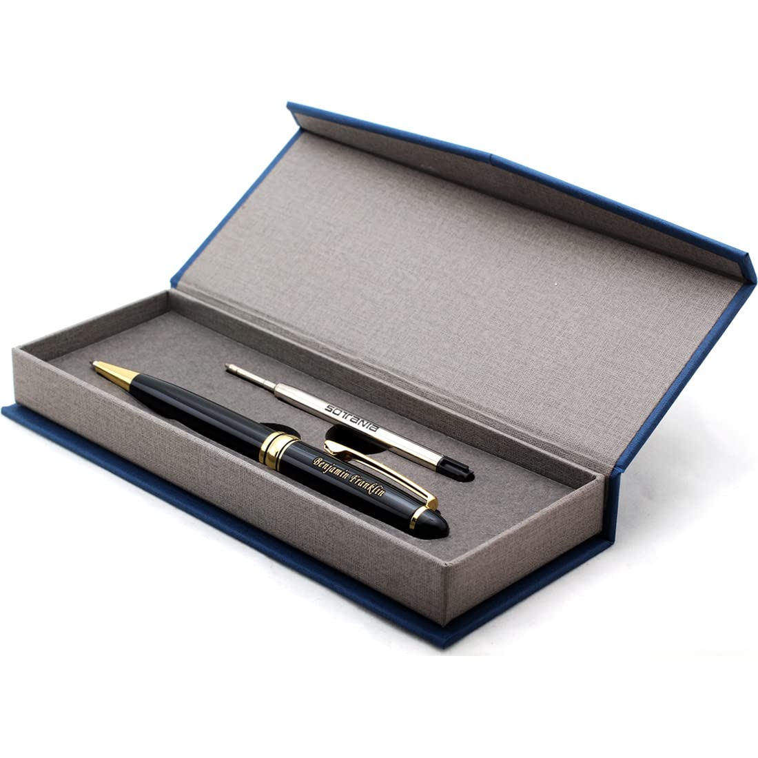 Sotania Free Engraving – Personalized Roller Ballpoint Pen, Refillable Black Ballpoint Pen with
