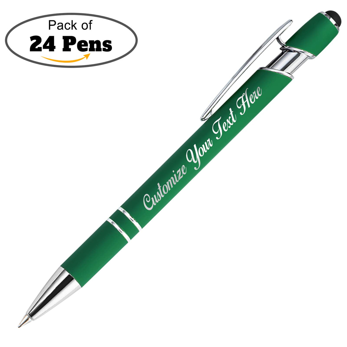Personalized Pens with Stylus Tip, Custom Engraving Pens 24PCS, Soft Touch Ballpoint Pen, Printed