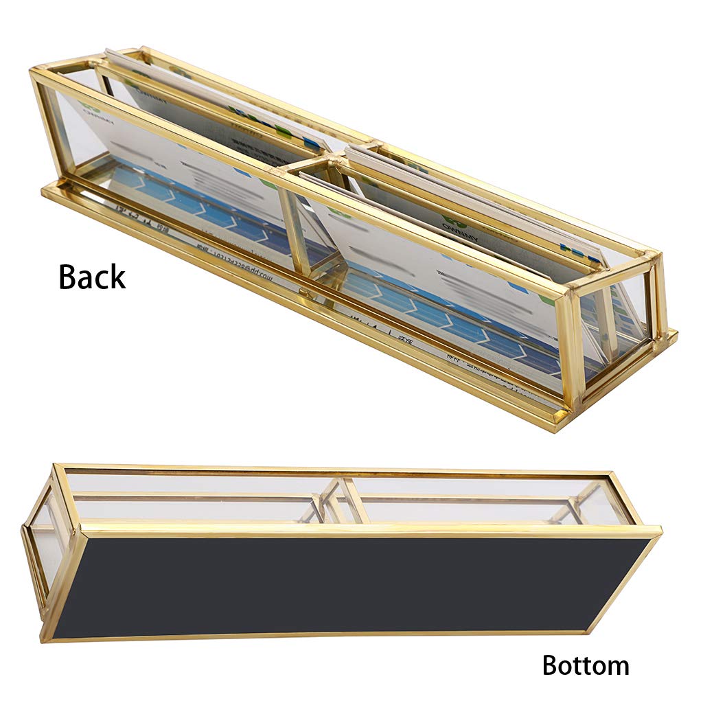 Hipiwe 4 Slots Vintage Business Card Holder Stand, Clear Glass & Gold Metal