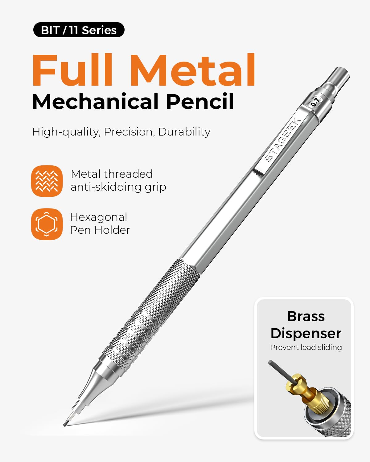 STAGEEK 30Pcs Silver Metal Mechanical Pencil Set with Leather Case