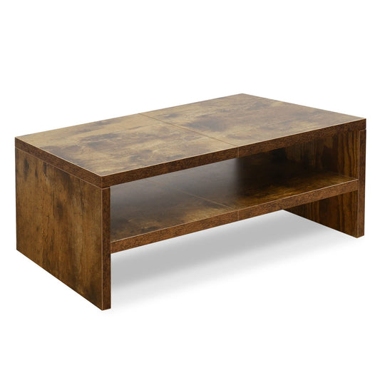 TEAMIX 20 inch Monitor Riser Stand - 2 Tiers, Wood Rustic Desktop Bookshelf