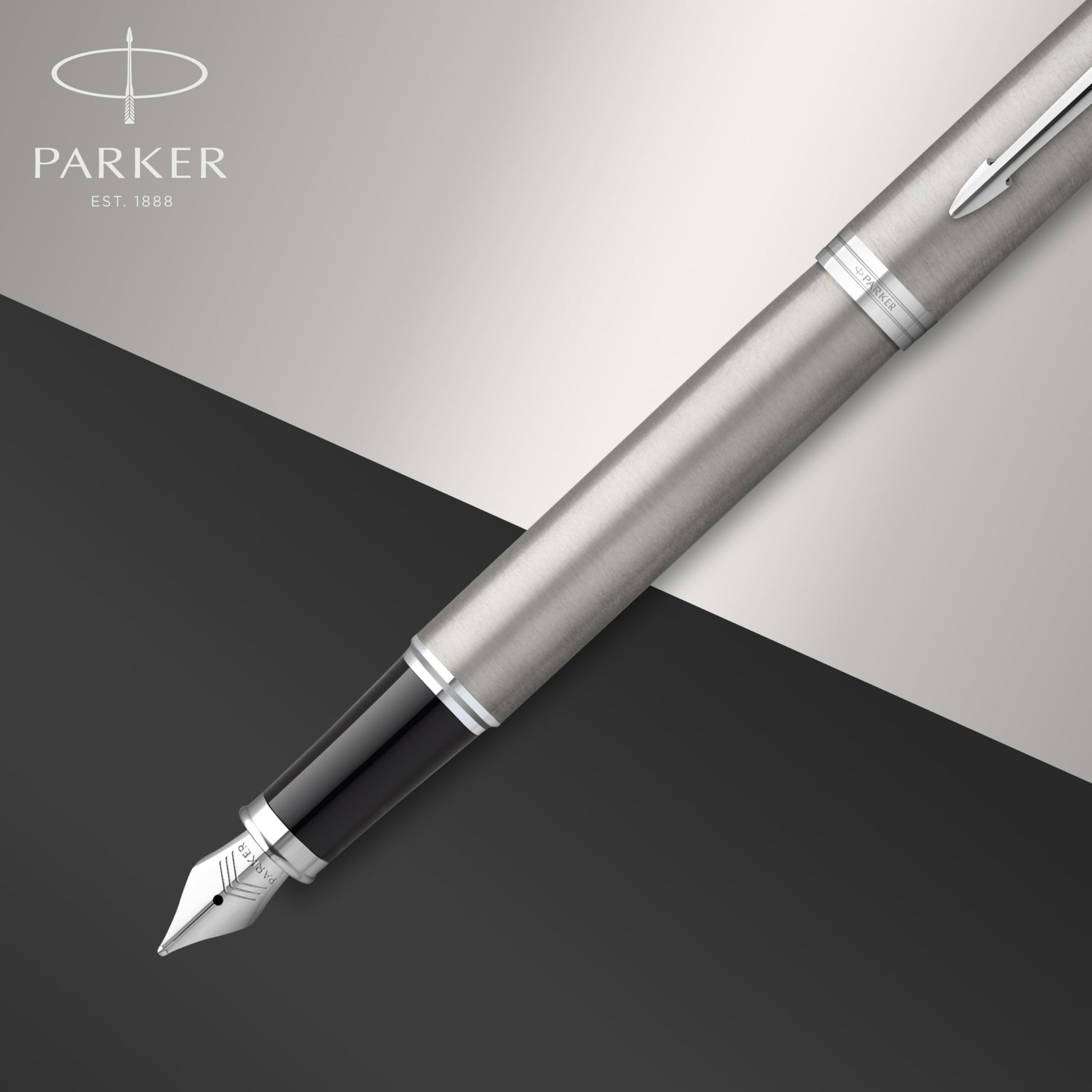 PARKER IM Fountain Pen | Stainless Steel with Chrome Trim | Fine Point with Blue Ink Cartridge |