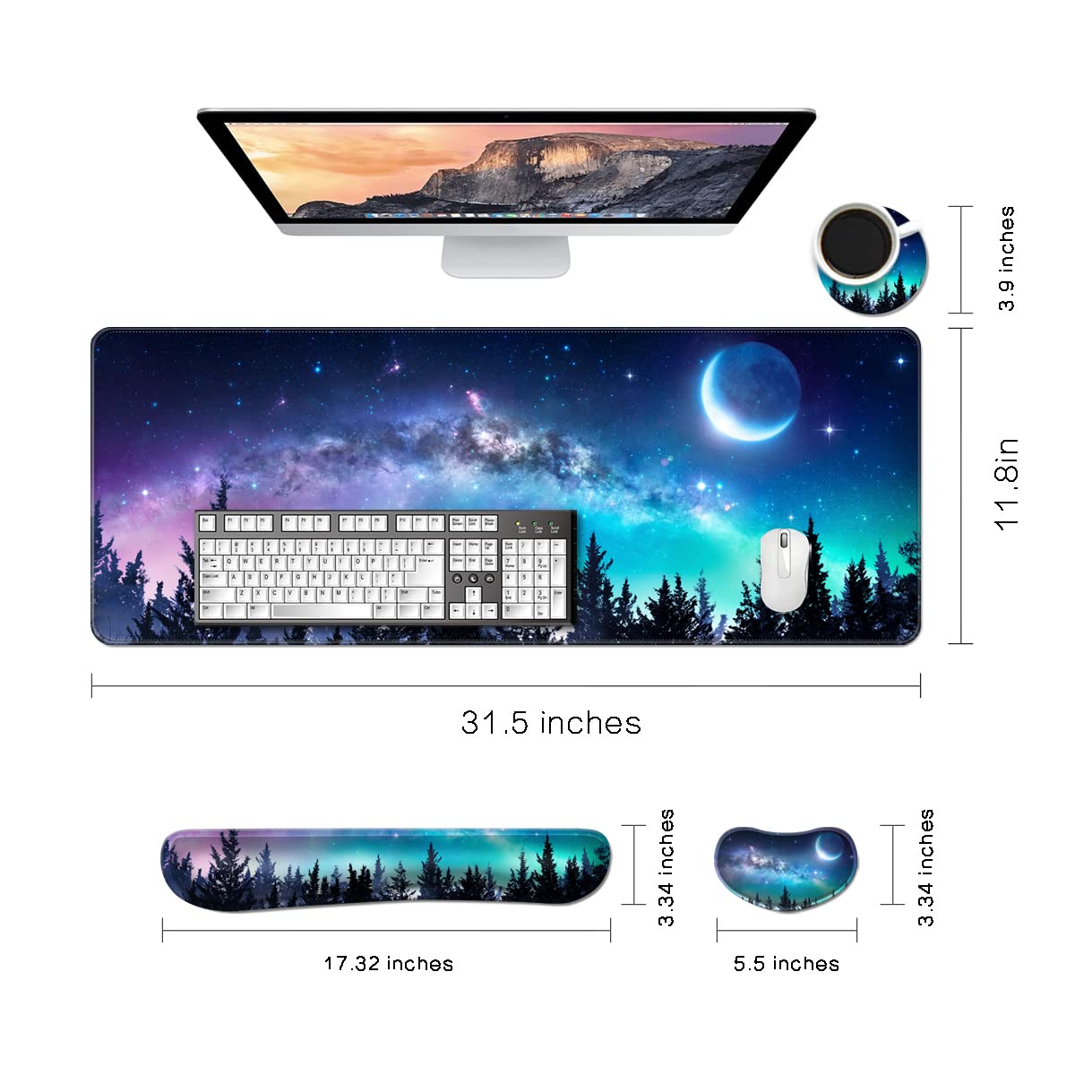 MIBITRI Keyboard Mouse Pad Set, Extended Gaming Mouse Pad+Ergonomics Keyboard Wrist Rest Support