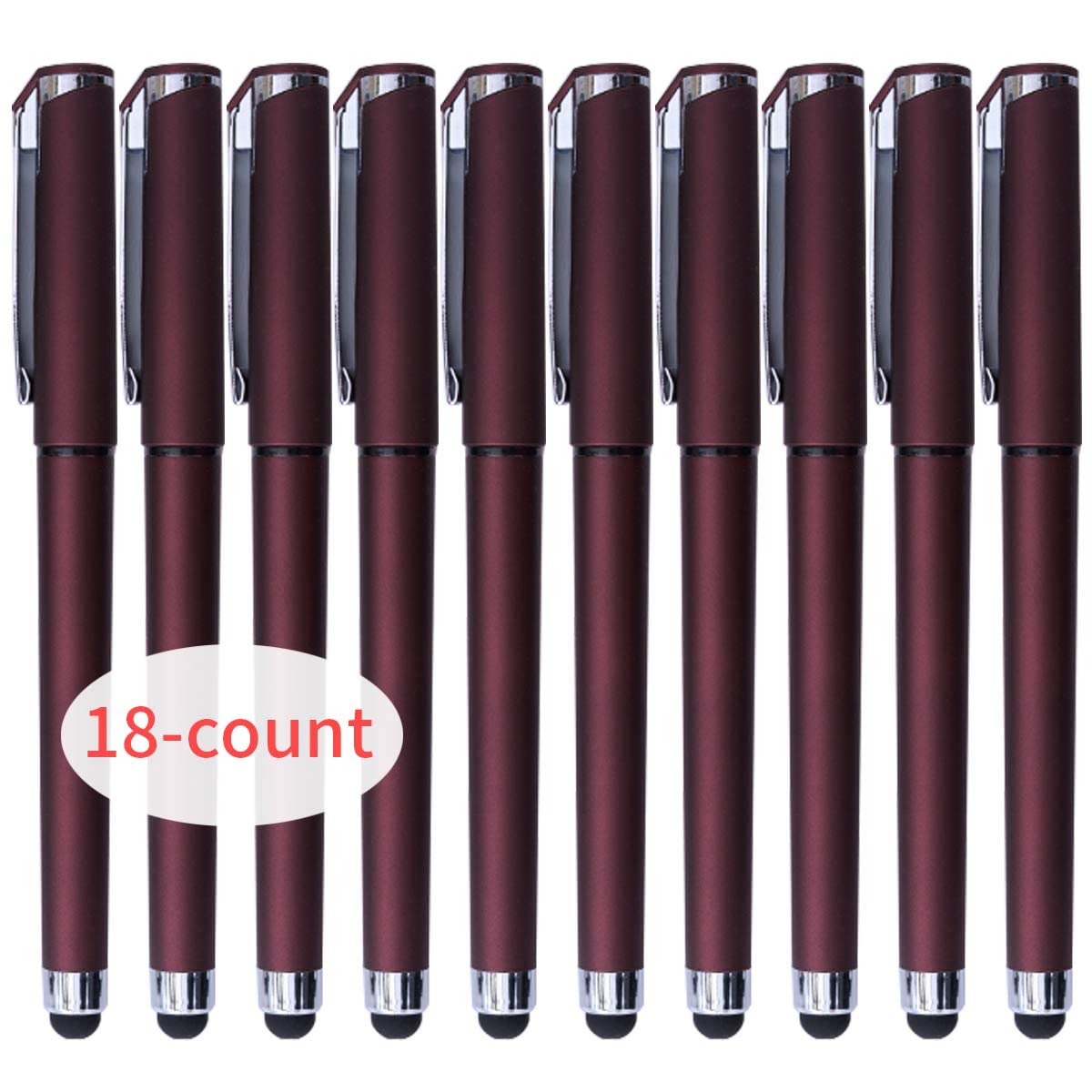 Black Gel Ink Rollerball Pens 0.7mm 2-in-1 Stylus Pens, 18 Pack-Dark red