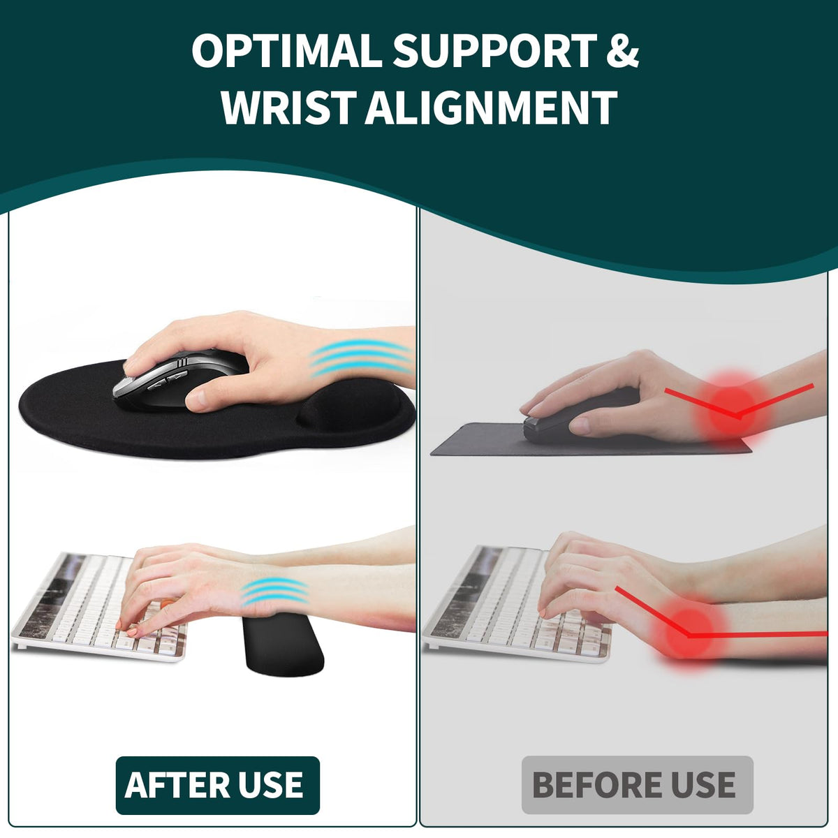 eulps Mouse Pad Wrist Support, Ergonomic Memory Foam Keyboard Wrist Pad & Gel Wrist Rest Set for