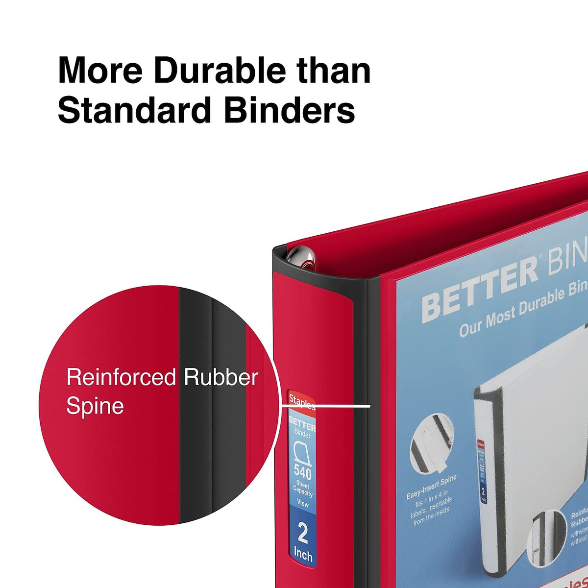 Staples Better Binder, 2 Inch D-Ring, Red, 540 Sheets, 2-Pack
