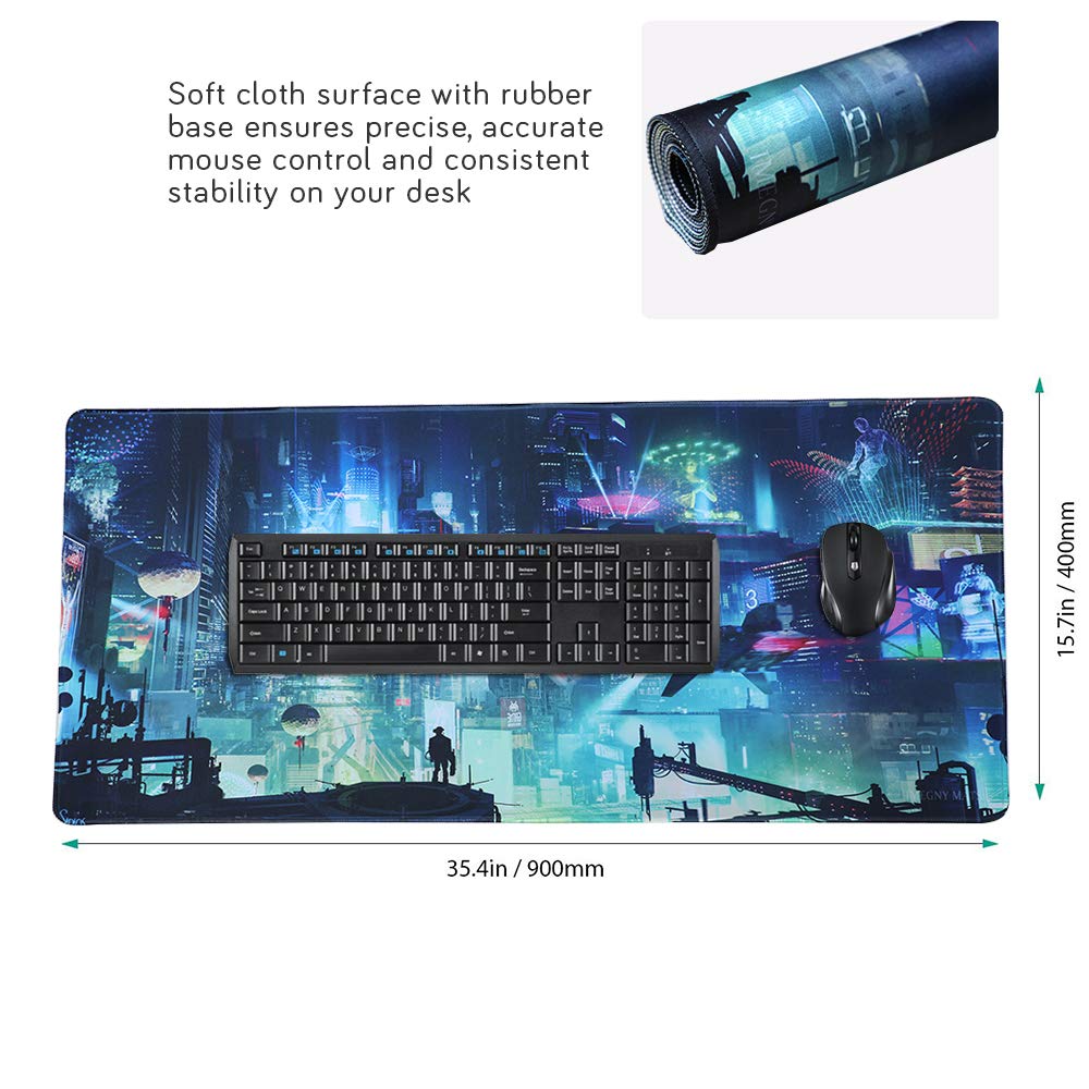 Imegny Extended Gaming Mouse Pad, Portable Mat for Keyboard & Mouse with Stitched Edges + Non-Slip