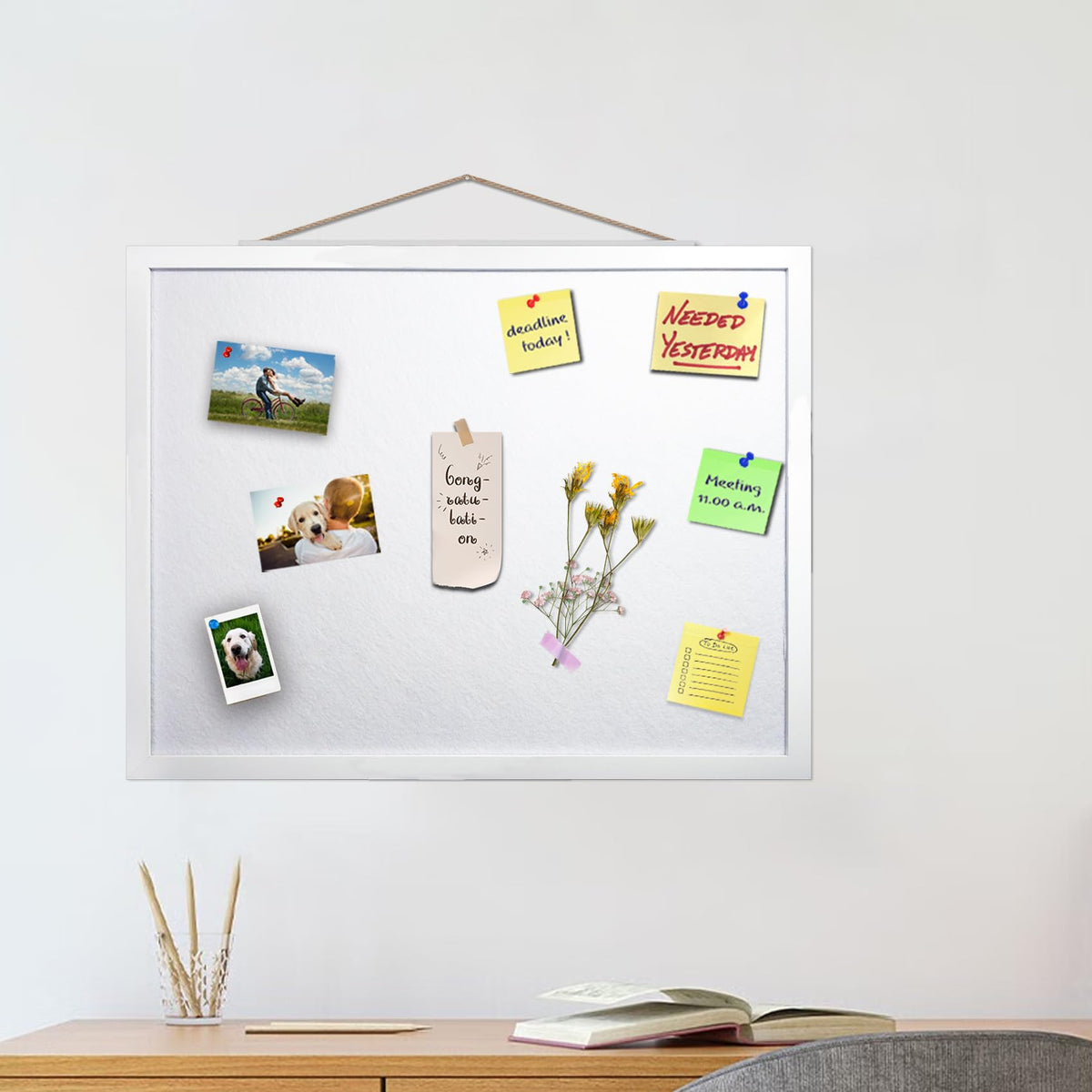 White Bulletin Board Cork Boards Vision Board with Felt, 23"x17" Small Display Pin Board for Walls