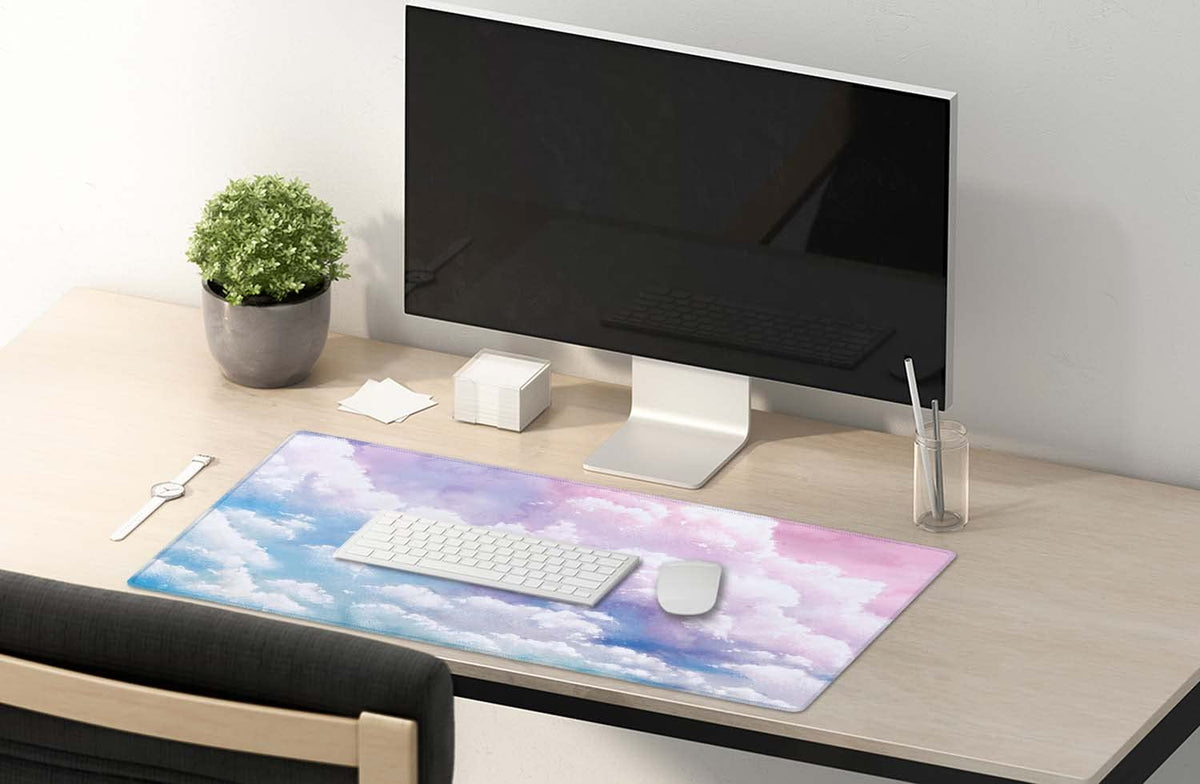SSOIU Watercolor Pastel Sky Desk Mat, Cloud and Pink Sky Extended Mouse Pad, XXL Gaming Mouse Pad