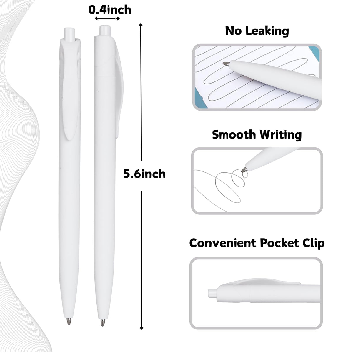 Wiaziert BallPoint Pens, 100 Pack (BLACK Ink),Bulk Pens, White Barrel,Click Pens for Office Home