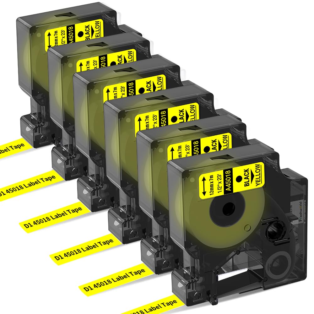 6-Pack Replace for DYMO Label Maker Refills D1 1/2 Inch x 23Ft Yellow 45018