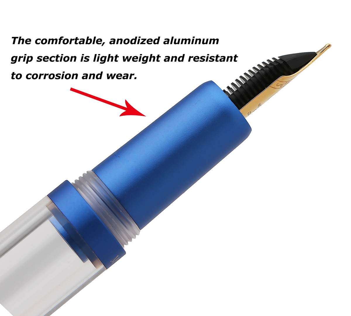 M2 Metallic Blue Fountain Pen (Extra Fine Nib 0.38mm) Transparent Eye Dropper Filling