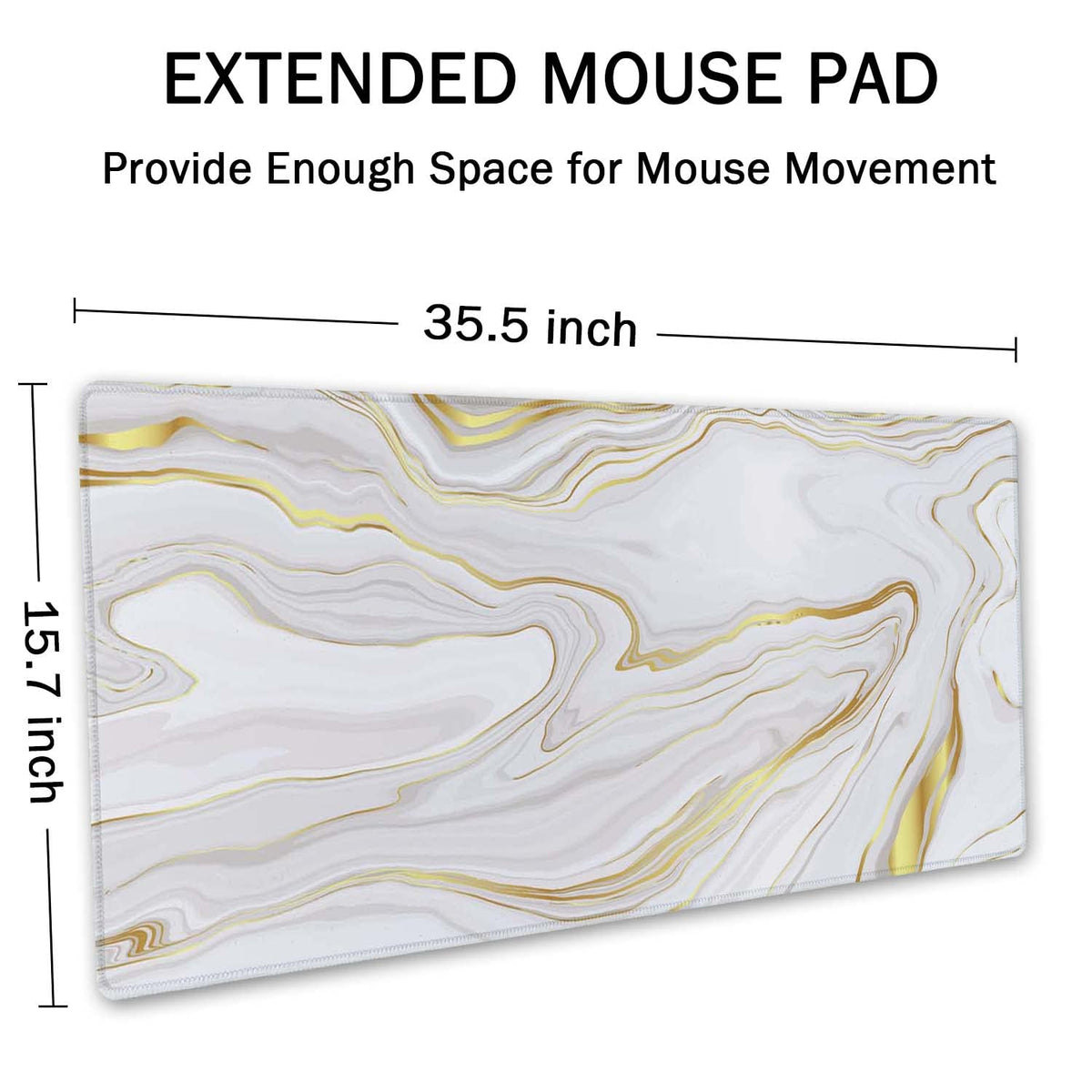 SSOIU White Gold Marble Desk Mat, Desk Pad, Large Mousepad, Large Mouse Pad 35.5" x 15.7" XXL