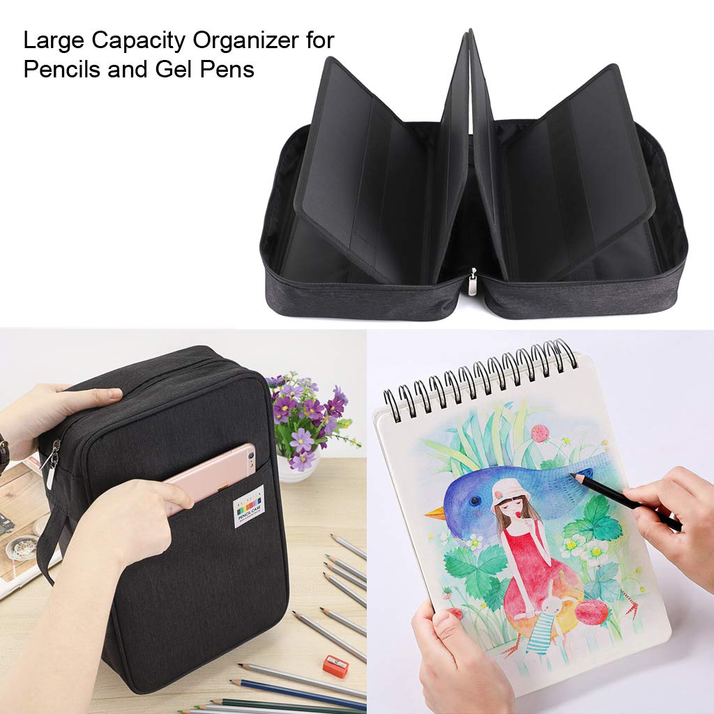 BTSKY Colored Pencil Case 300 Slots Pen Pencil Bag Organizer with Handy Wrap Portable- Multilayer