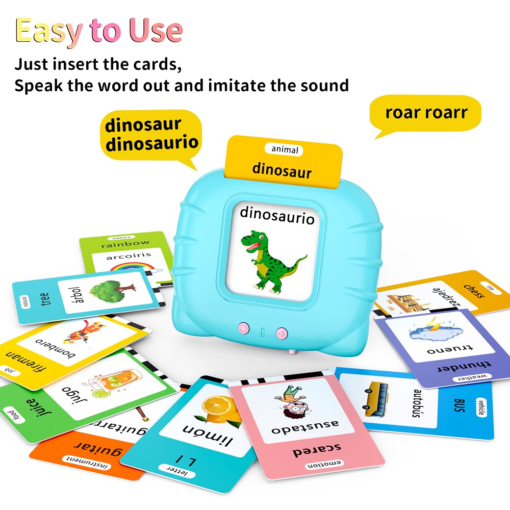 Eaever Spanish English Bilingual Learning Toys, ABC Talking Flash Cards with 520 Words, Gift for 3