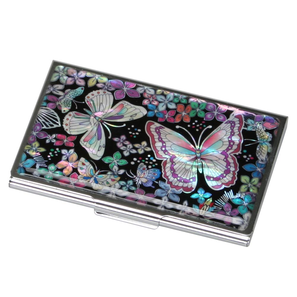 Antique Alive Mother of Pearl Design RFID Blocking Protection Business Card Case, Credit Card