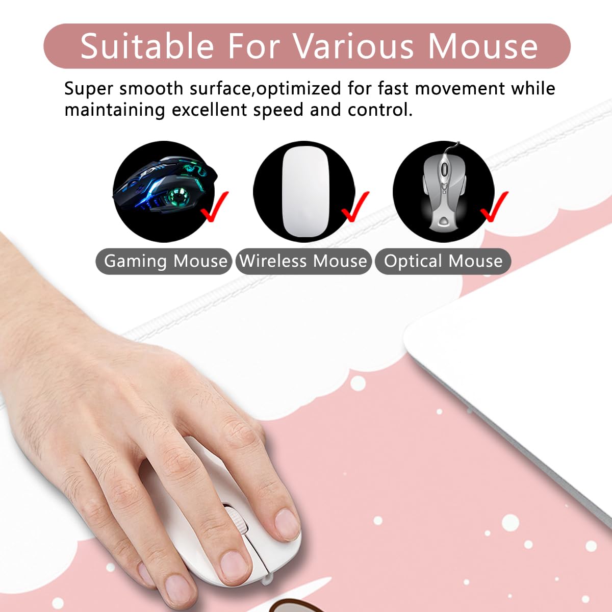 Pink Large Gaming Mouse Pad Cat Desk Pad XXL Cute Mouse Mat 35x15.7x0.12 inch Desk Accessories