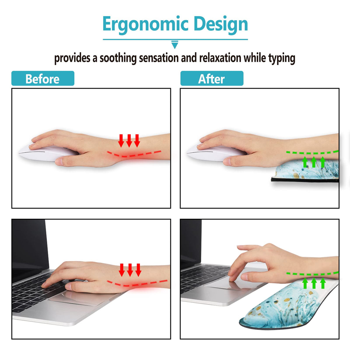 ARTSO Keyboard Wrist Rest and Mouse Pad with Wrist Support Set Ergonomic Coaster, Memory Foam