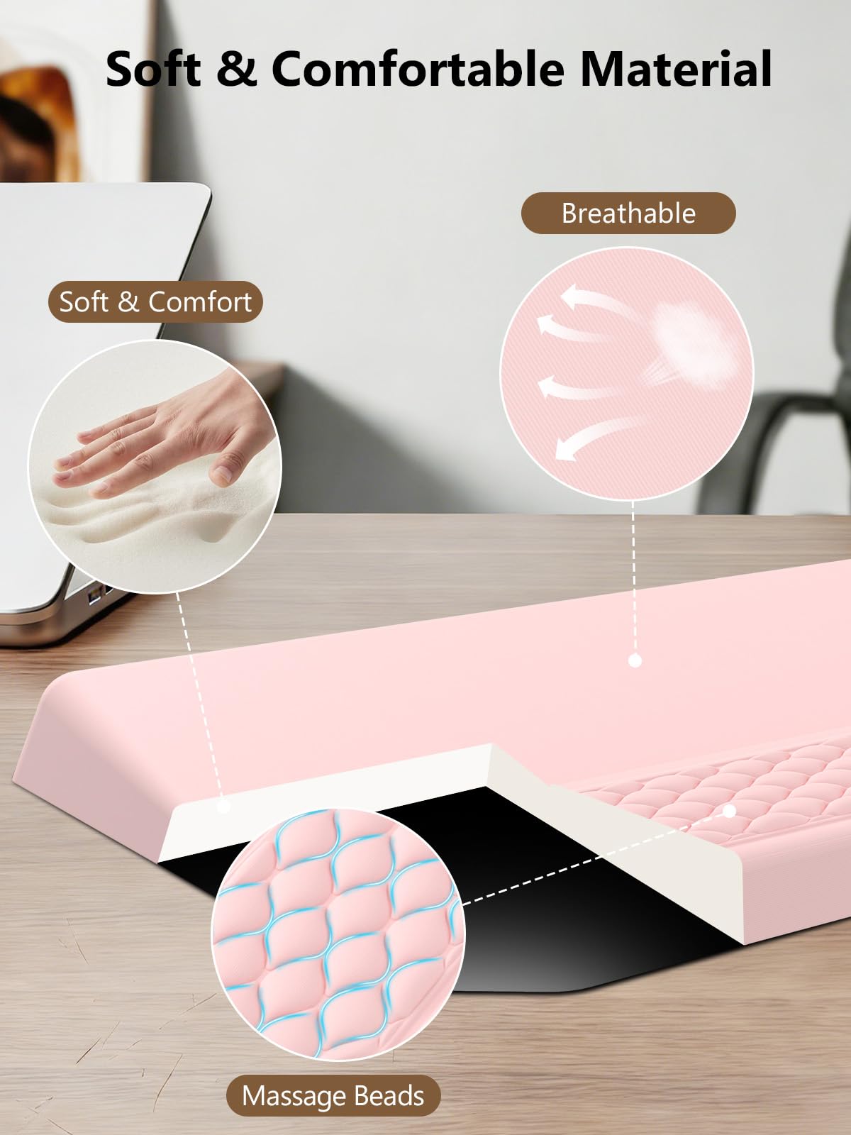 2-in-1 Ergonomic Keyboard Stand with Wrist Rest, Pink