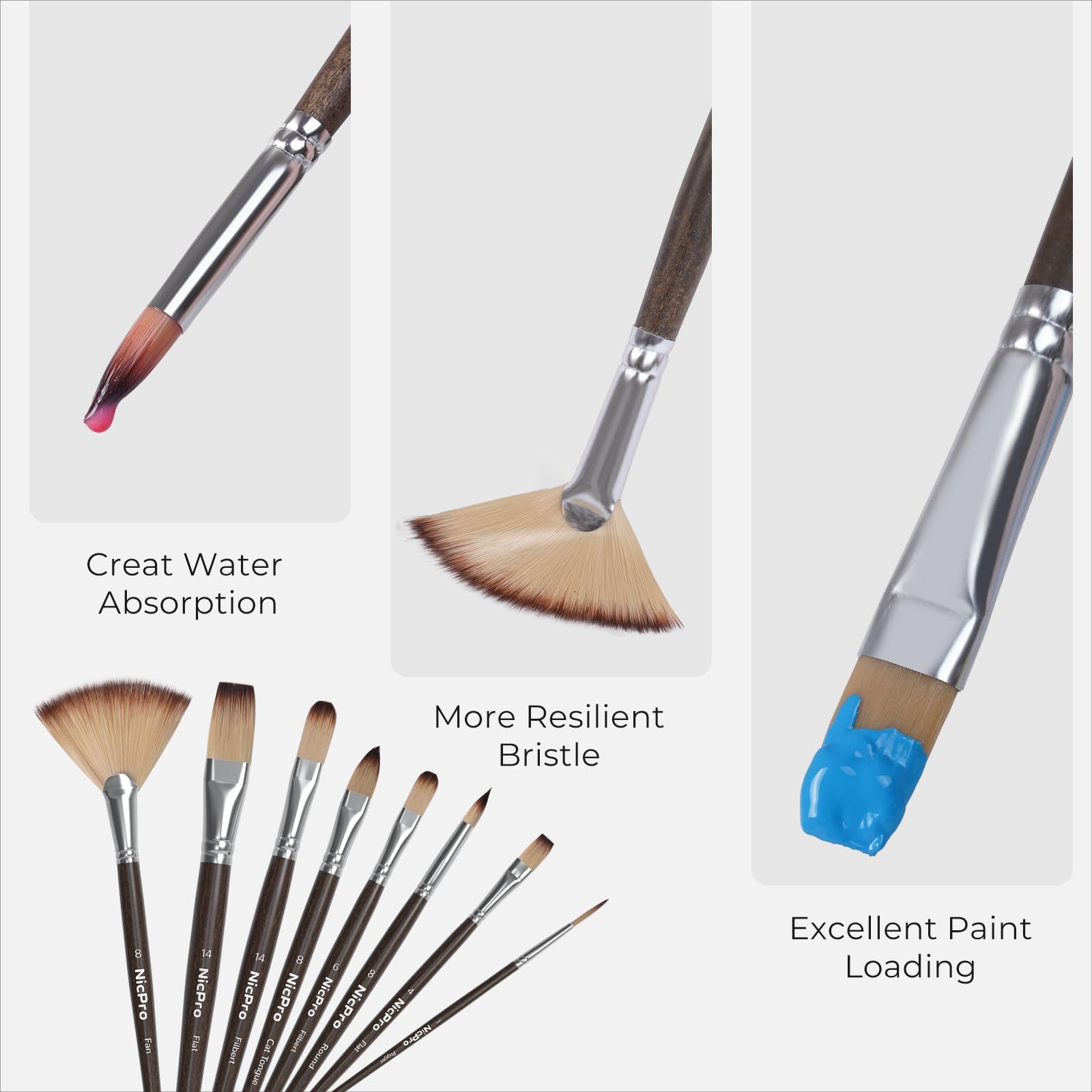 Nicpro 32pcs Paint Brush Set, Professional Paintbrushes with Paint Spatula and Cloth Roll Case