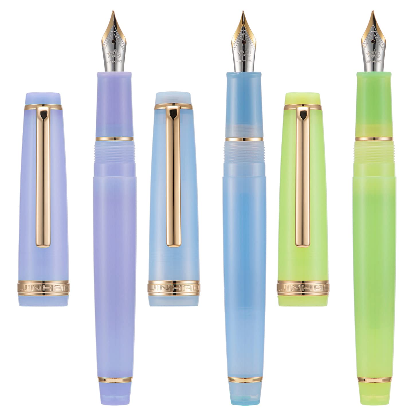 3 Pieces Jinhao 82 Fountain Pen Purple, Blue and Green Fine Nib Gold Trim with Converter Set