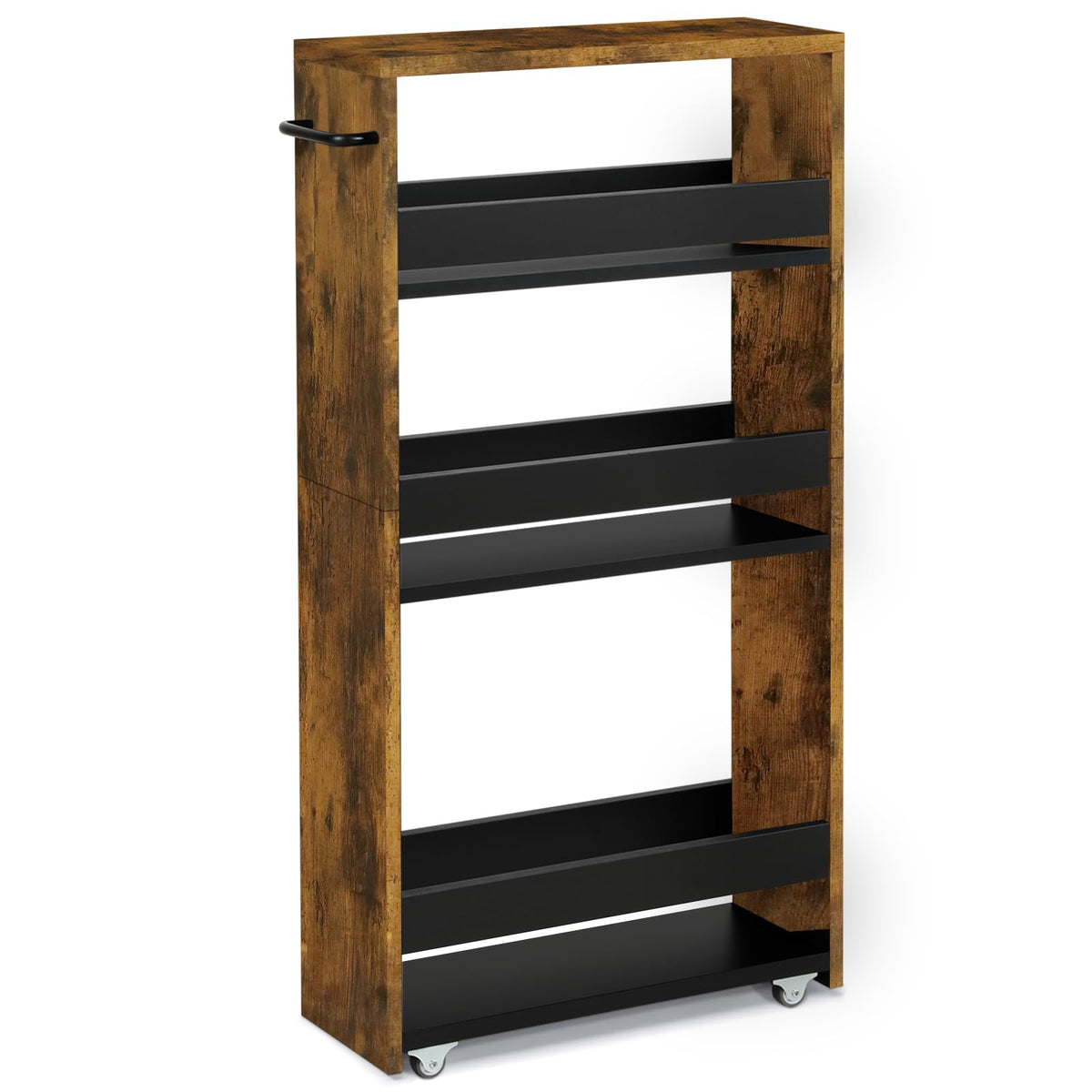 TEAMIX Slim Rolling Storage Cart, Wood 4-Tier Narrow Kitchen/Laundry Cart