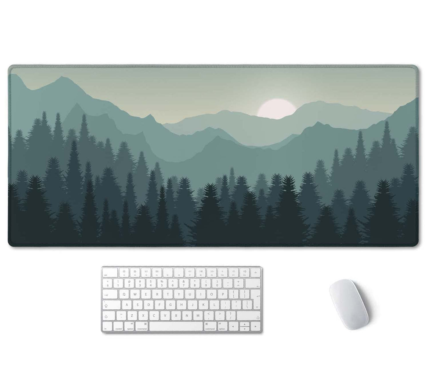 SSOIU Sunset Mountains Landscape Green Desk Mat, Extra Large Desk Mat, Large Gaming Mouse Pad