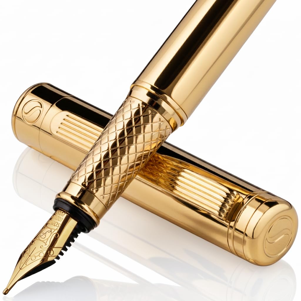 Scriveiner Luxury Fountain Pen - Stunning Luxury Pen, Real Gold Finish, Schmidt Gilded Nib (Fine)