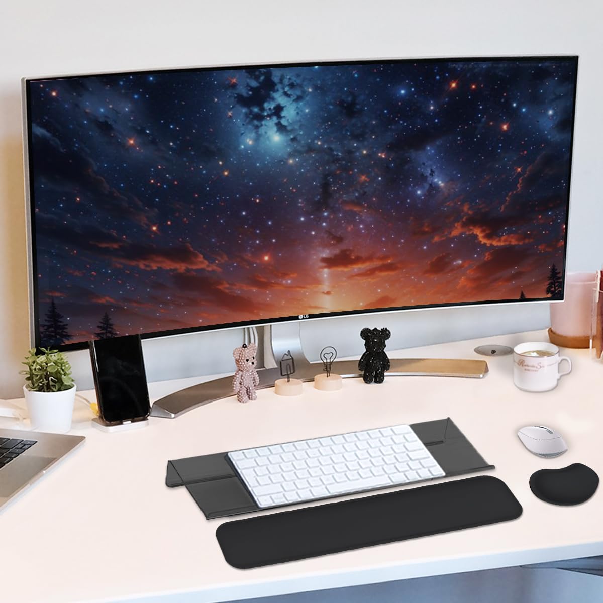 Computer Keyboard Wrist Rest Stand Set for Desktop, Keyboard Holder Easy Typing with Wrist Pad for
