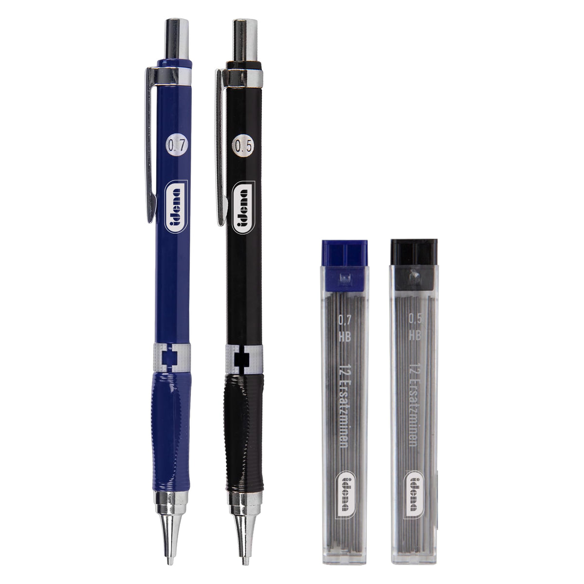 Idena 12145 - Mechanical Pencil Set - 2 Pieces - 0.5 and 0.7 mm with 12 Refills
