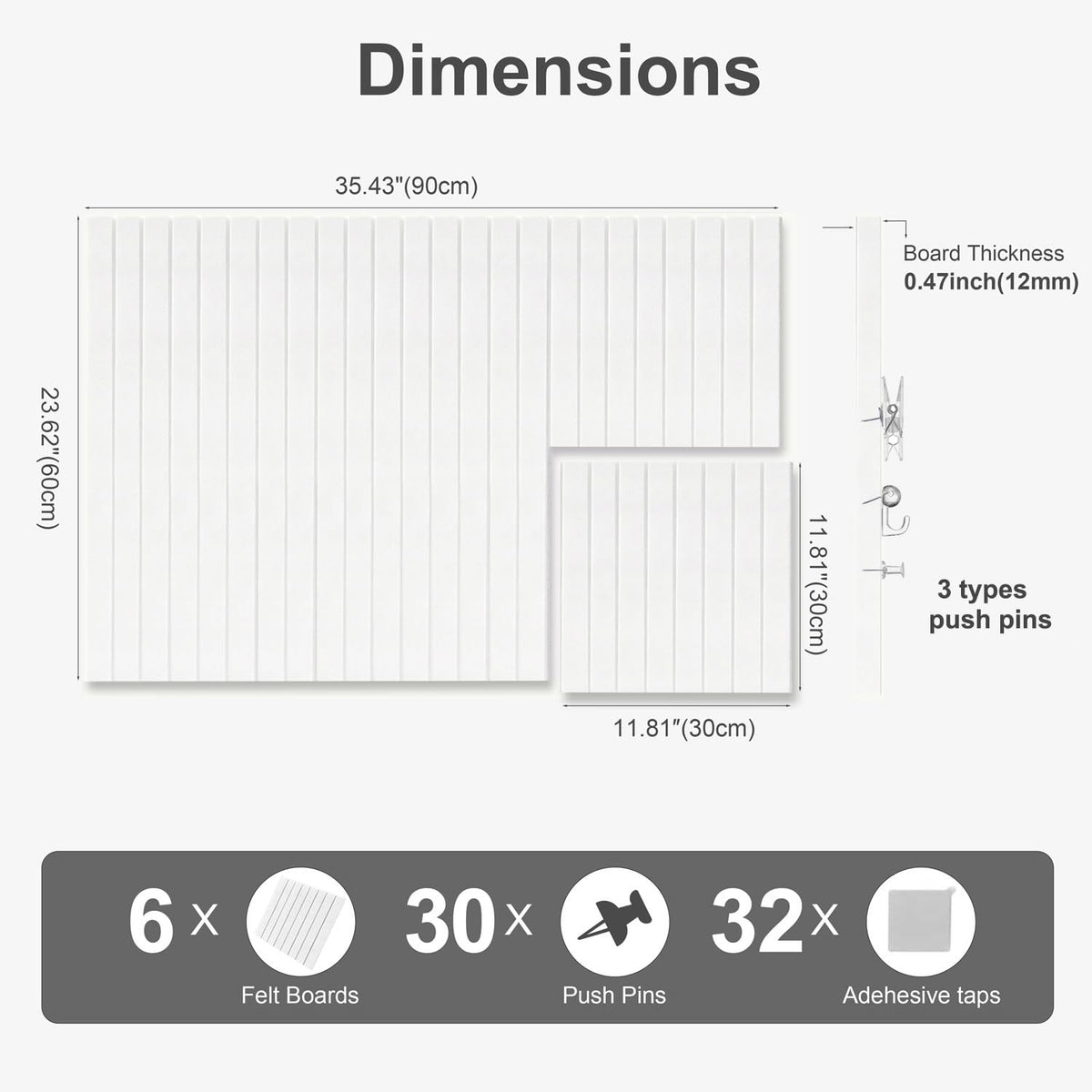 G Gamit 0.47" Thick Felt Pin Board 36"x24" Large Cork Board Alternative 6 Pack 11.81"x11.81"Felt