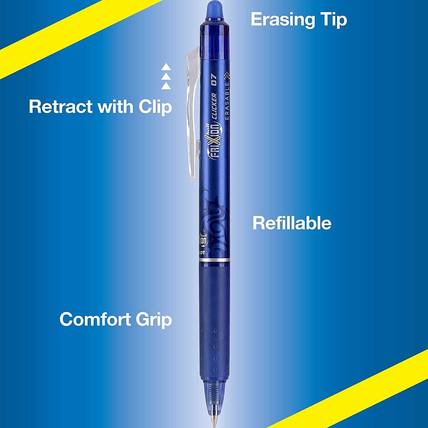PILOT FriXion Clicker Erasable Pens, 0.7mm Fine Point, Blue Ink