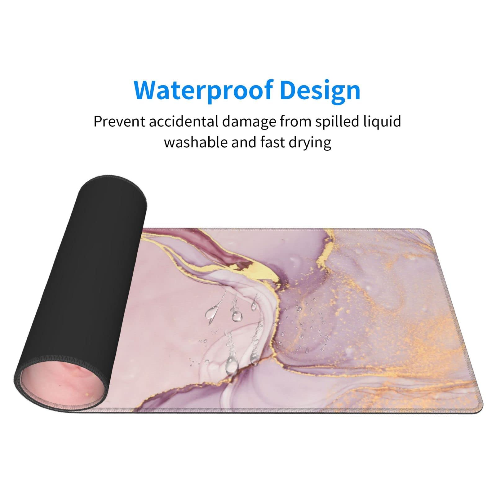 Rose Gold Marble Mouse Pad Abstract Pink Desk Mat 31.5x11.8 Inch Marbled Texture Non-Slip Rubber