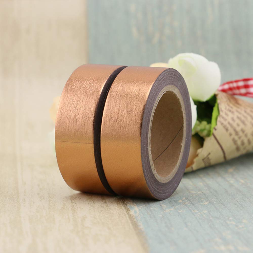 MEI YI TIAN 6 Rolls Solid Copper Gold Foil Washi Tape Set 15mmx10m Bronze Golden Stamping Paper