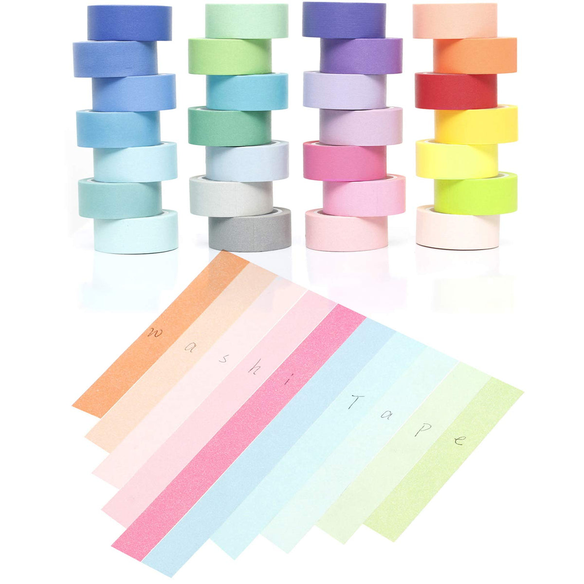 YUKUNTANG 28 Rolls Washi Masking Tape Set, 15mm 306 Yards Colorful Rainbow Pastel Decorative