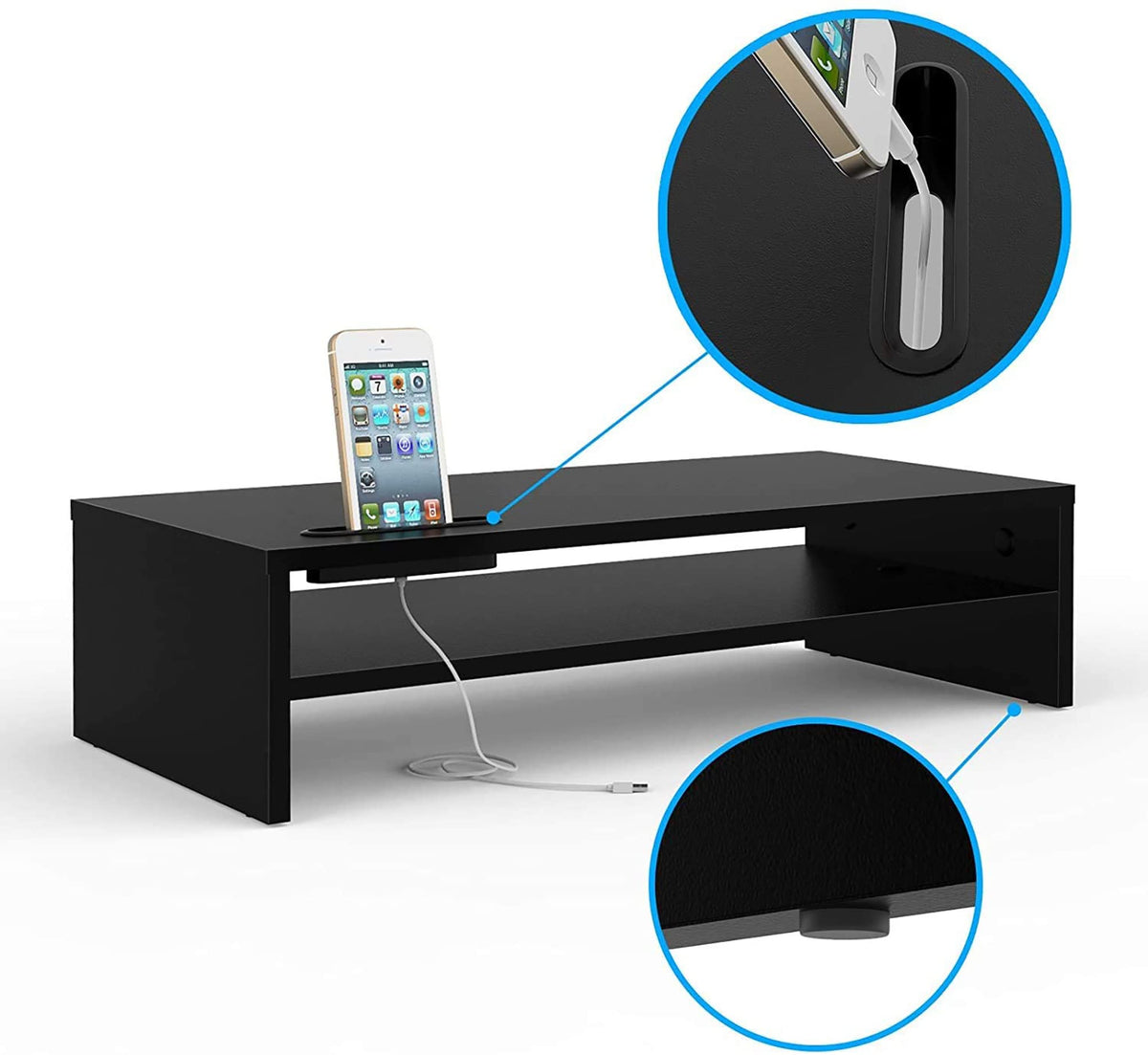 BONTEC Wood Monitor Stand Riser, 2-Tier Desktop Organizer