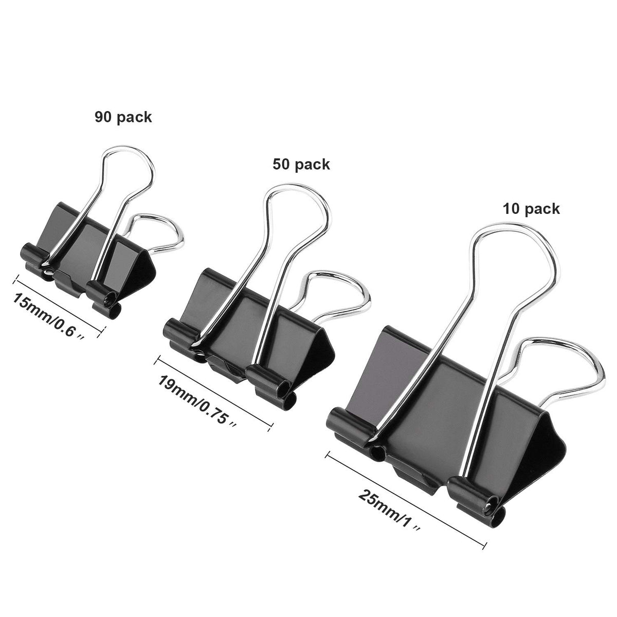 TecUnite 150 Pcs Black Binder Clips Assorted Sizes