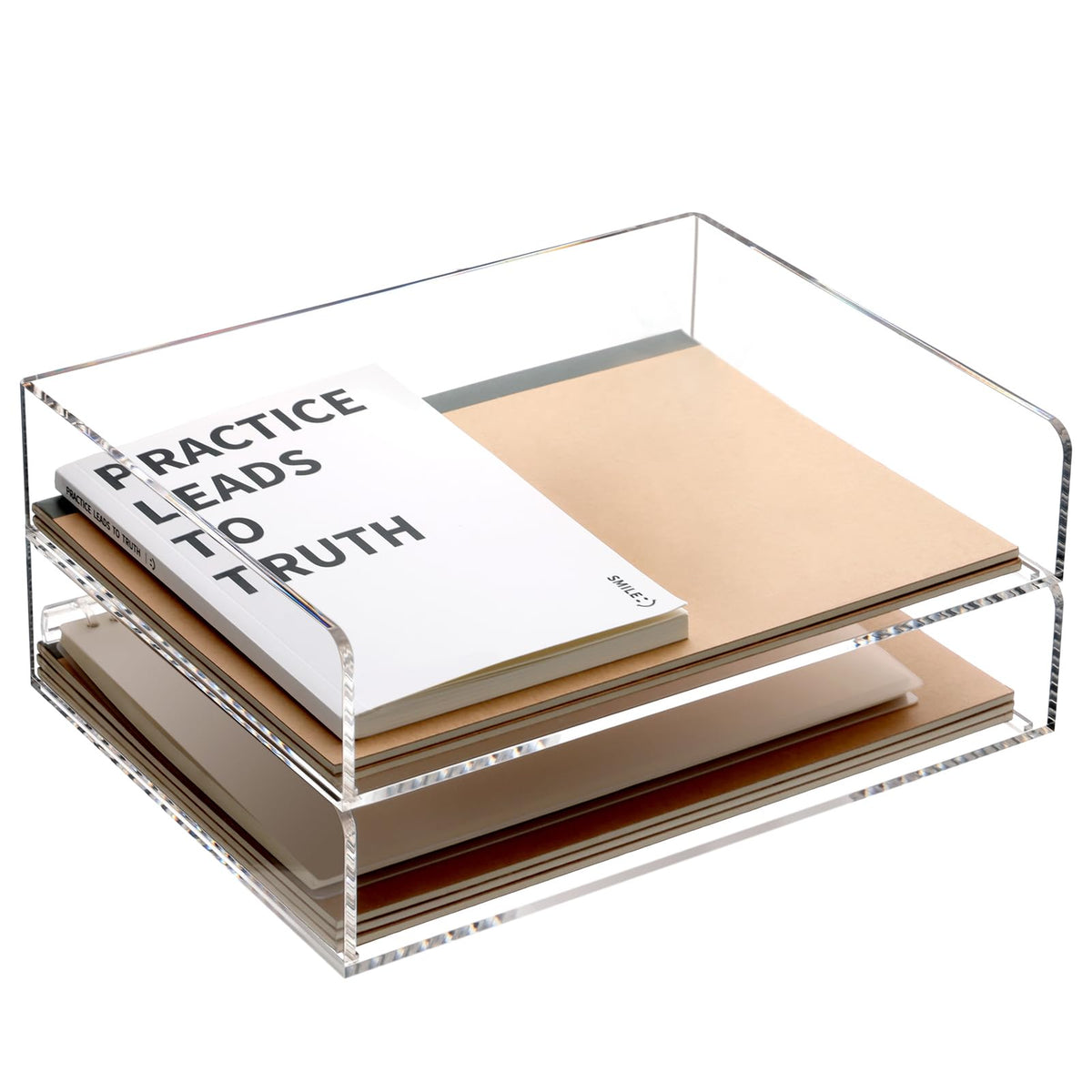 SANRUI Acrylic Desk Organizer Stackable Paper Tray, Letter Size Tray 2-Pack
