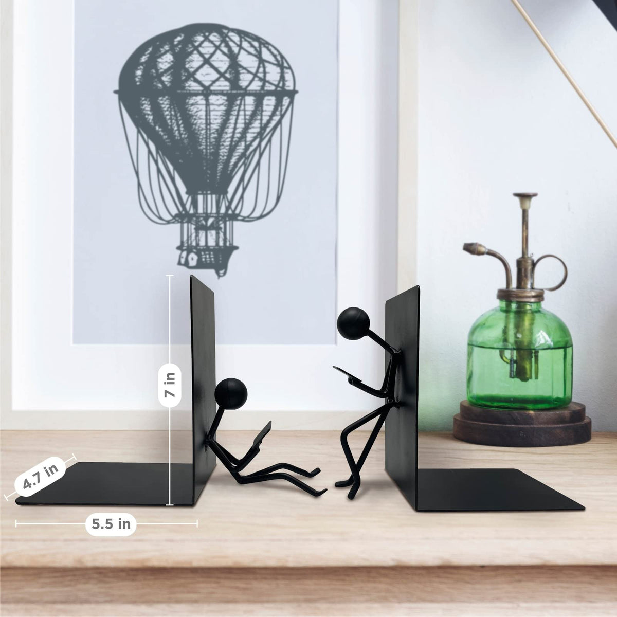 Ottimo Heavy Duty Metal Unique Office Desk Bookends for use as Bookshelf Decor, Home, Office or