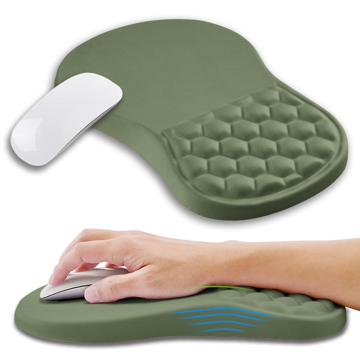 Kuosgm Ergonomic Mouse Pad Wrist Support with Memory Foam Massage Bulge, Carpal Tunnel Pain Relief