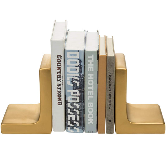 MyGift Modern Gold Concrete Office Bookshelf Decor Bookends for Heavy Book and Textbooks, Desktop