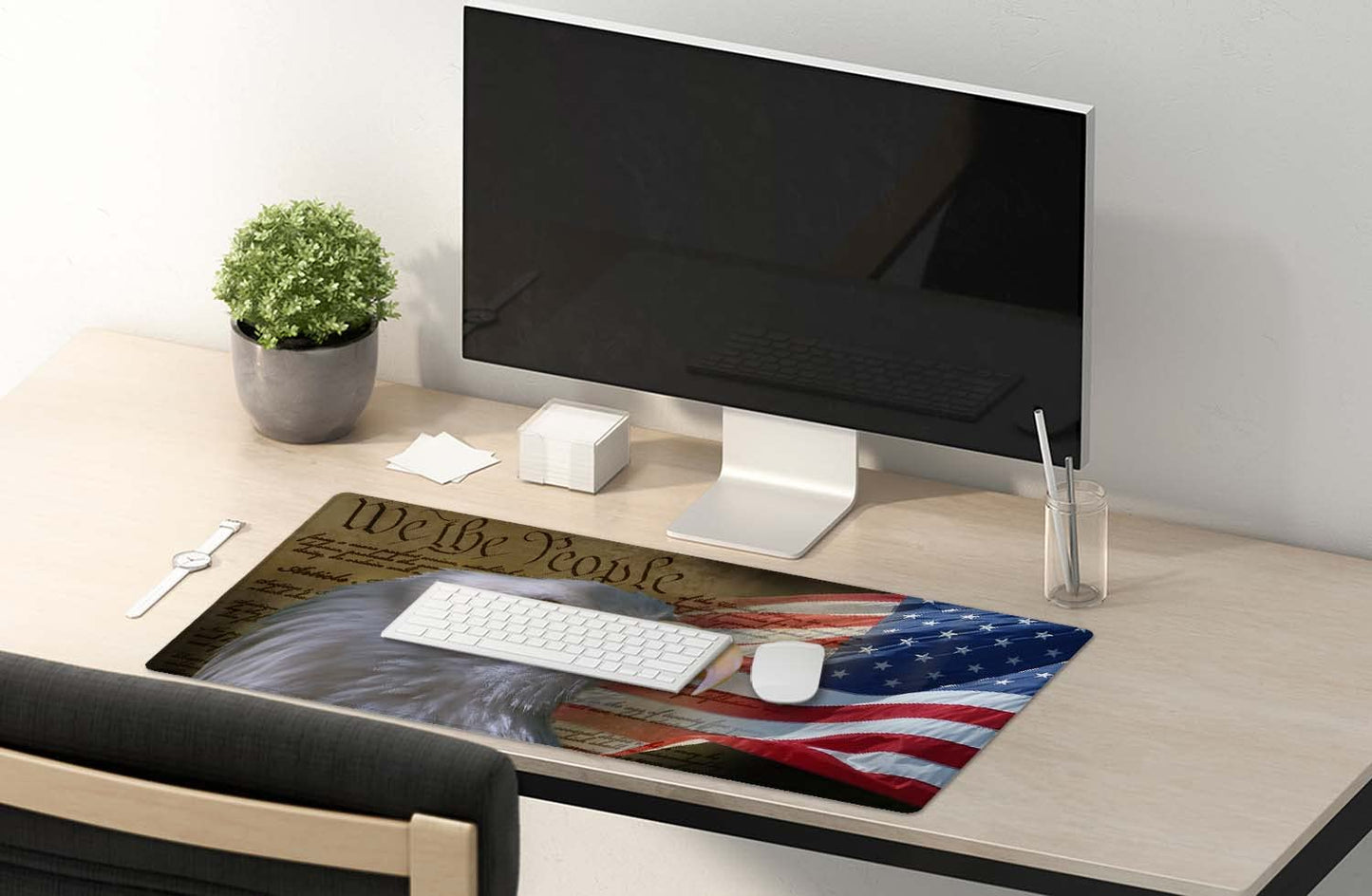 SSOIU Bald Eagle on American Flag Mouse Pad 35.5 X 15.7 Inch XXL Full Desk Mousepad Extended Large